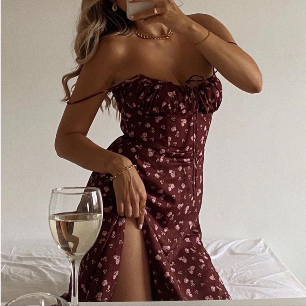 HOUSE OF CB 'Carina' Wine Floral Bustier Midi Dress NWOT - Picture 7 of 11